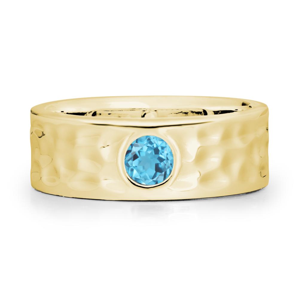 Hammered Wide Band Bezel Swiss Blue Topaz Ring - LUO Jewelry #metal_18k yellow gold