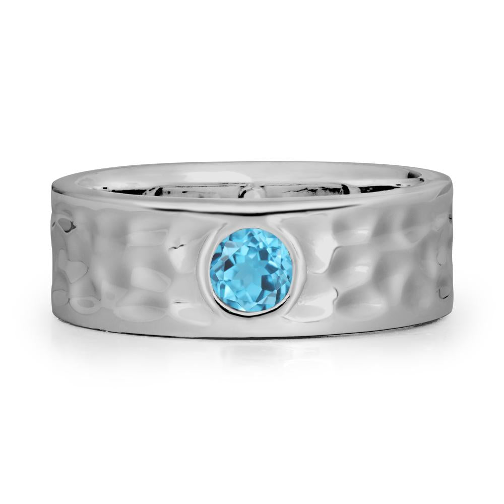 Hammered Wide Band Bezel Swiss Blue Topaz Ring - LUO Jewelry #metal_platinum