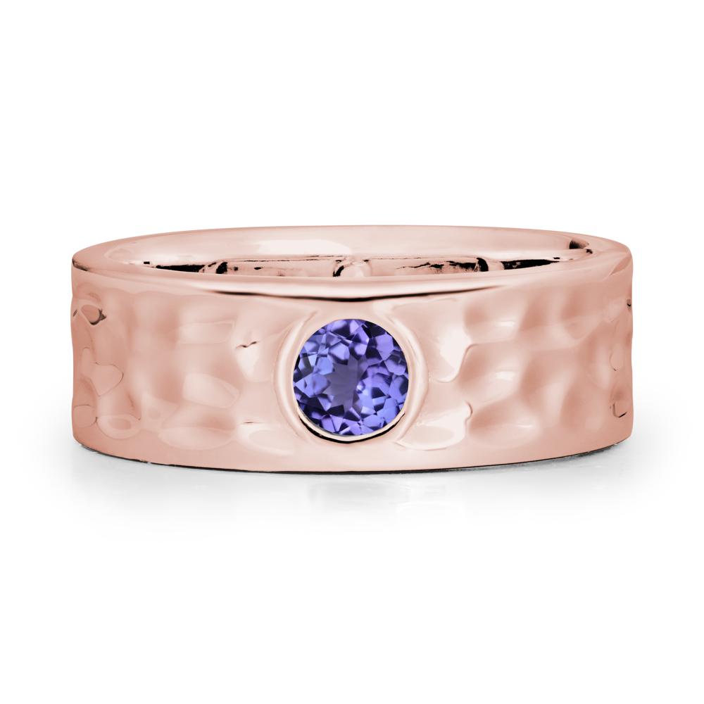 Rustic Hammered Wide Band Tanzanite Ring - LUO Jewelry #metal_18k rose gold