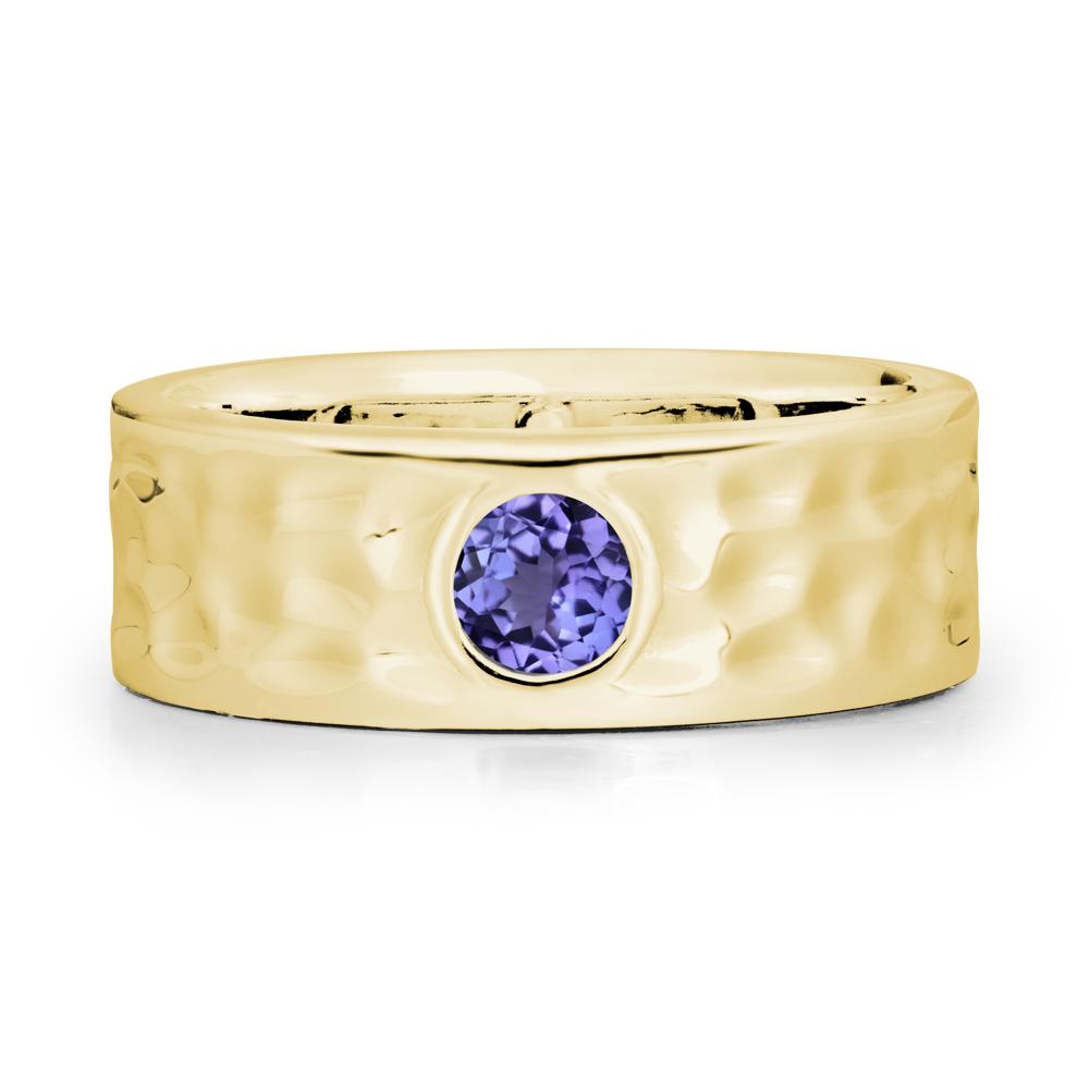 Rustic Hammered Wide Band Tanzanite Ring - LUO Jewelry #metal_18k yellow gold