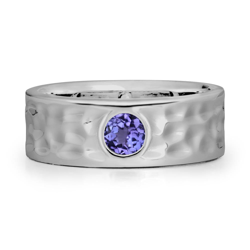 Rustic Hammered Wide Band Tanzanite Ring - LUO Jewelry #metal_platinum