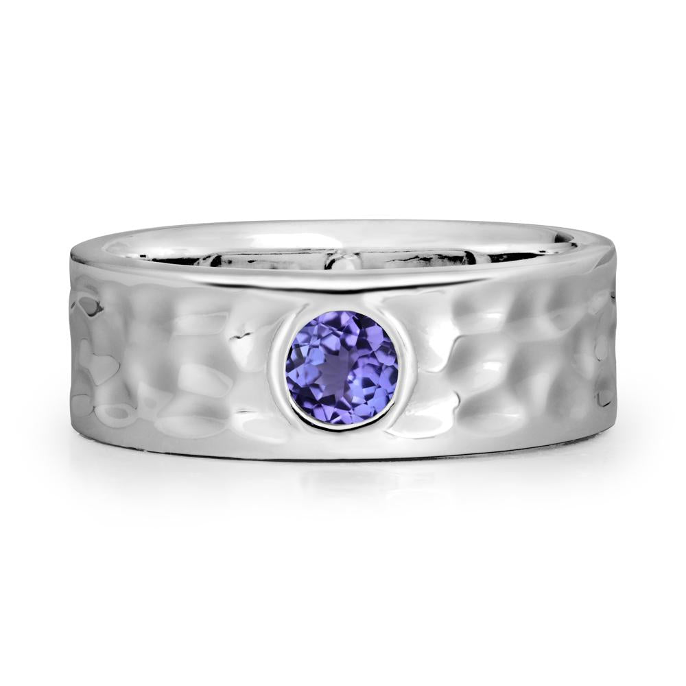 Rustic Hammered Wide Band Tanzanite Ring - LUO Jewelry #metal_sterling silver