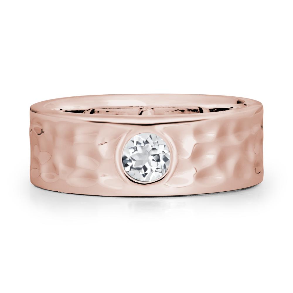 Round White Topaz Ring In Hammered Wide Band - LUO Jewelry #metal_14k rose gold