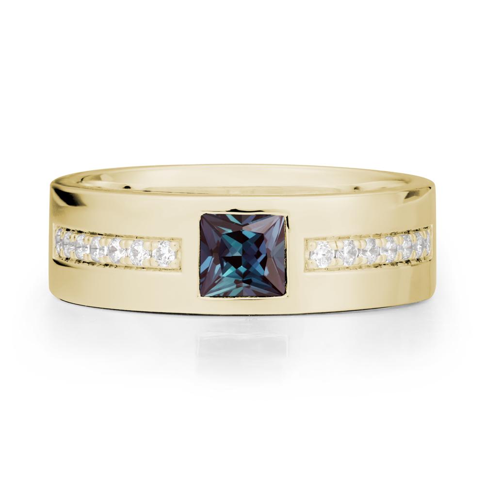 Men Wide Band Square Alexandrite Ring - LUO Jewelry #metal_14k yellow gold