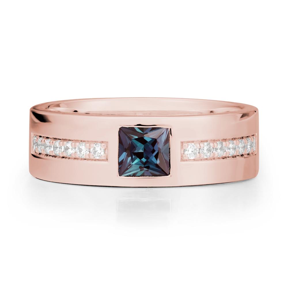Men Wide Band Square Alexandrite Ring - LUO Jewelry #metal_18k rose gold