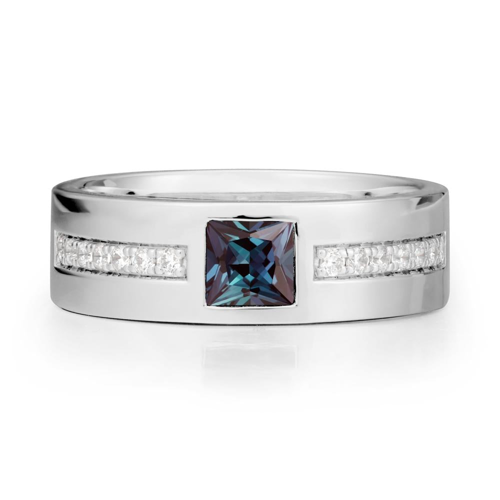 Men Wide Band Square Alexandrite Ring - LUO Jewelry #metal_18k white gold