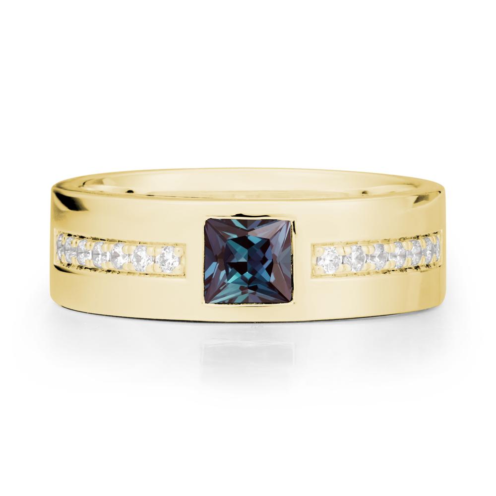 Men Wide Band Square Alexandrite Ring - LUO Jewelry #metal_18k yellow gold