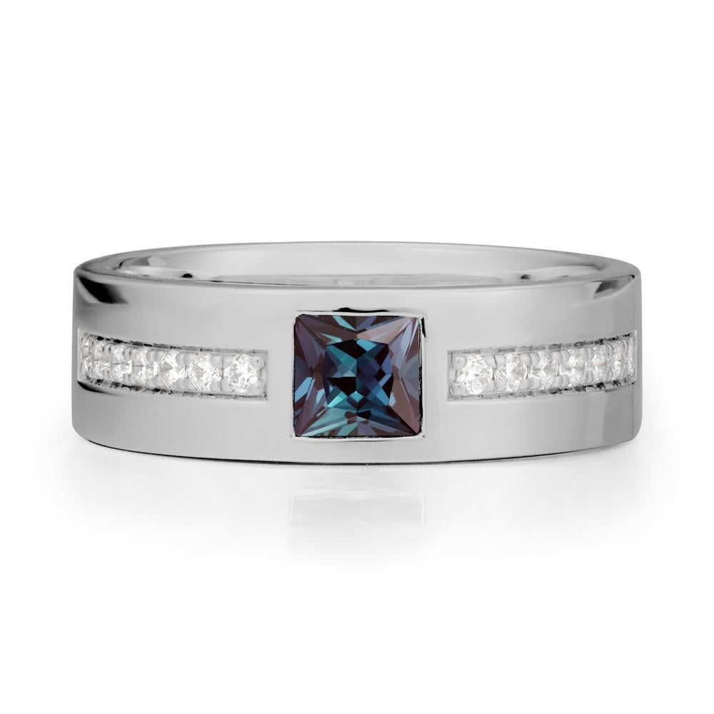 Men Wide Band Square Alexandrite Ring - LUO Jewelry #metal_platinum