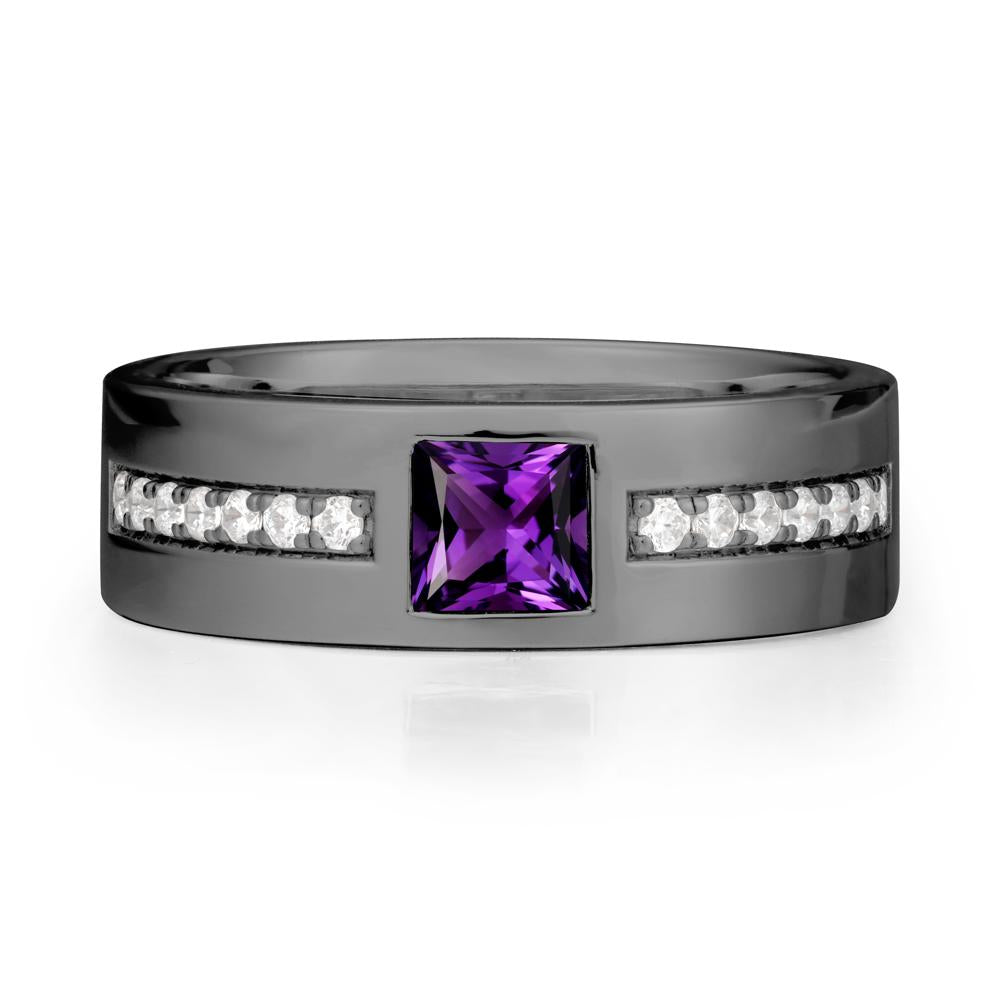 Square Amethyst Ring with Pav茅 Gems Band - LUO Jewelry #metal_black finish sterling silver