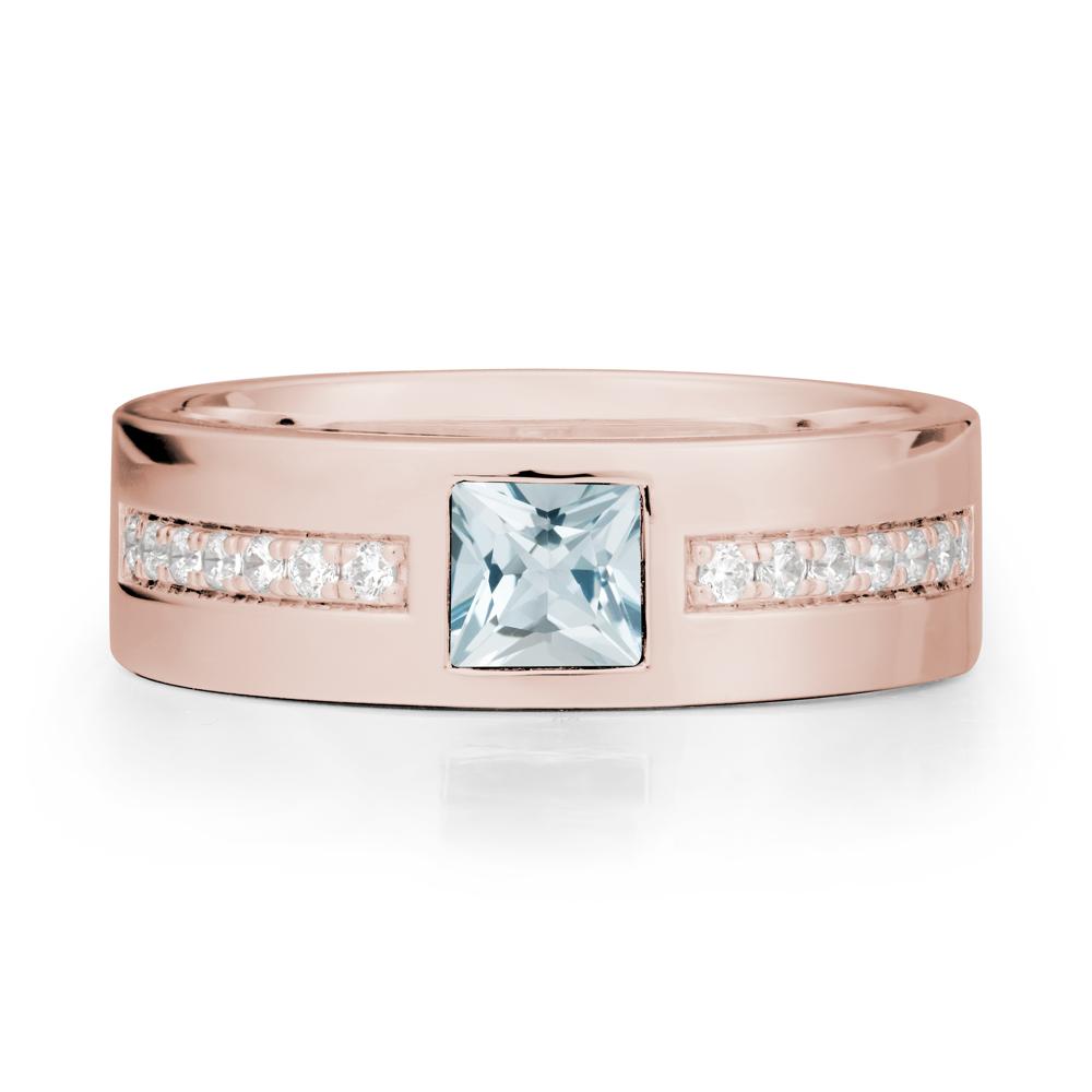 Men Wide Band Square Aquamarine Ring - LUO Jewelry #metal_14k rose gold