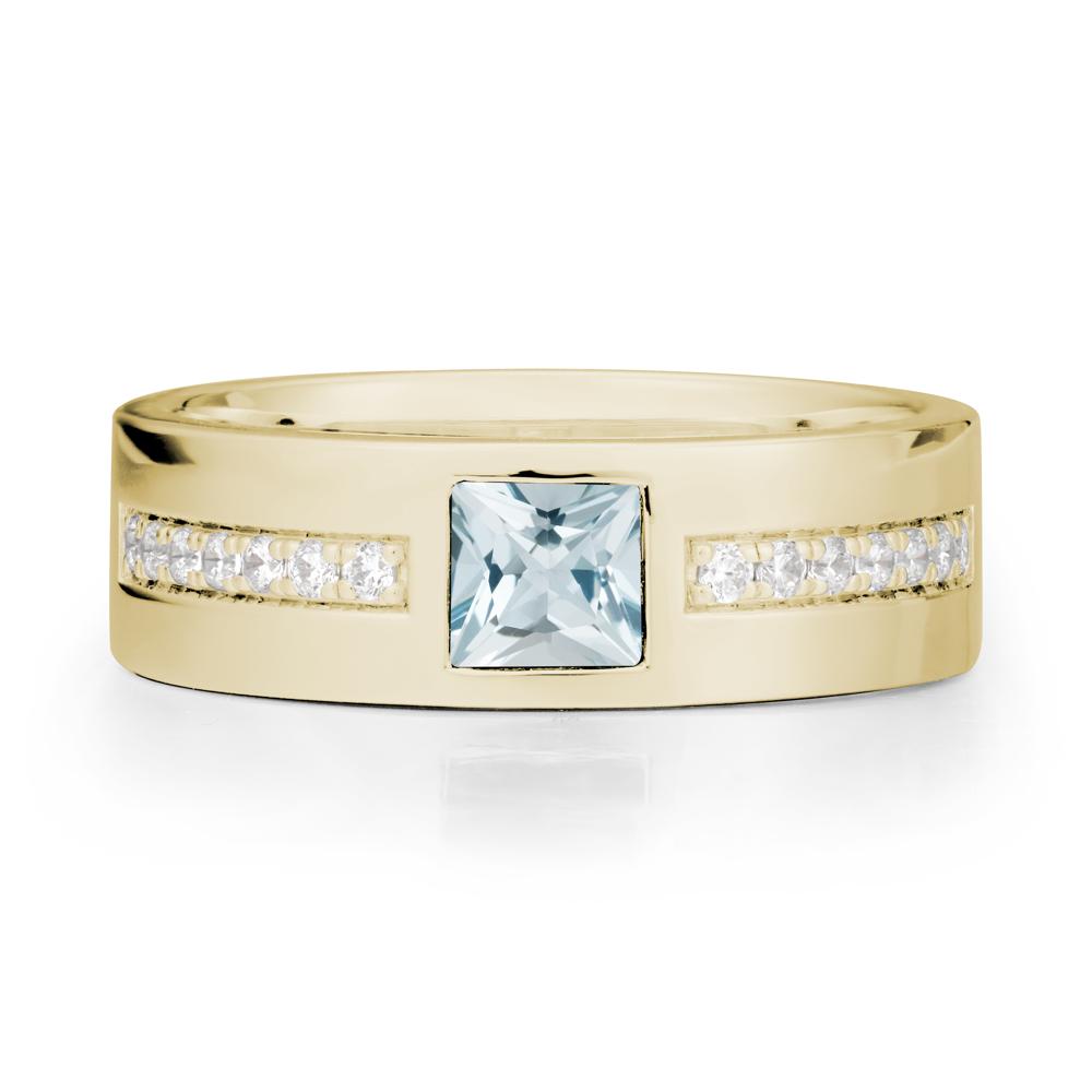 Men Wide Band Square Aquamarine Ring - LUO Jewelry #metal_14k yellow gold