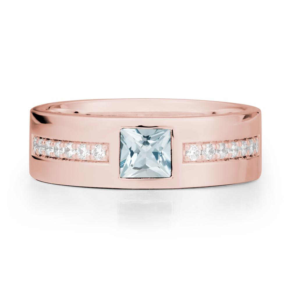 Men Wide Band Square Aquamarine Ring - LUO Jewelry #metal_18k rose gold