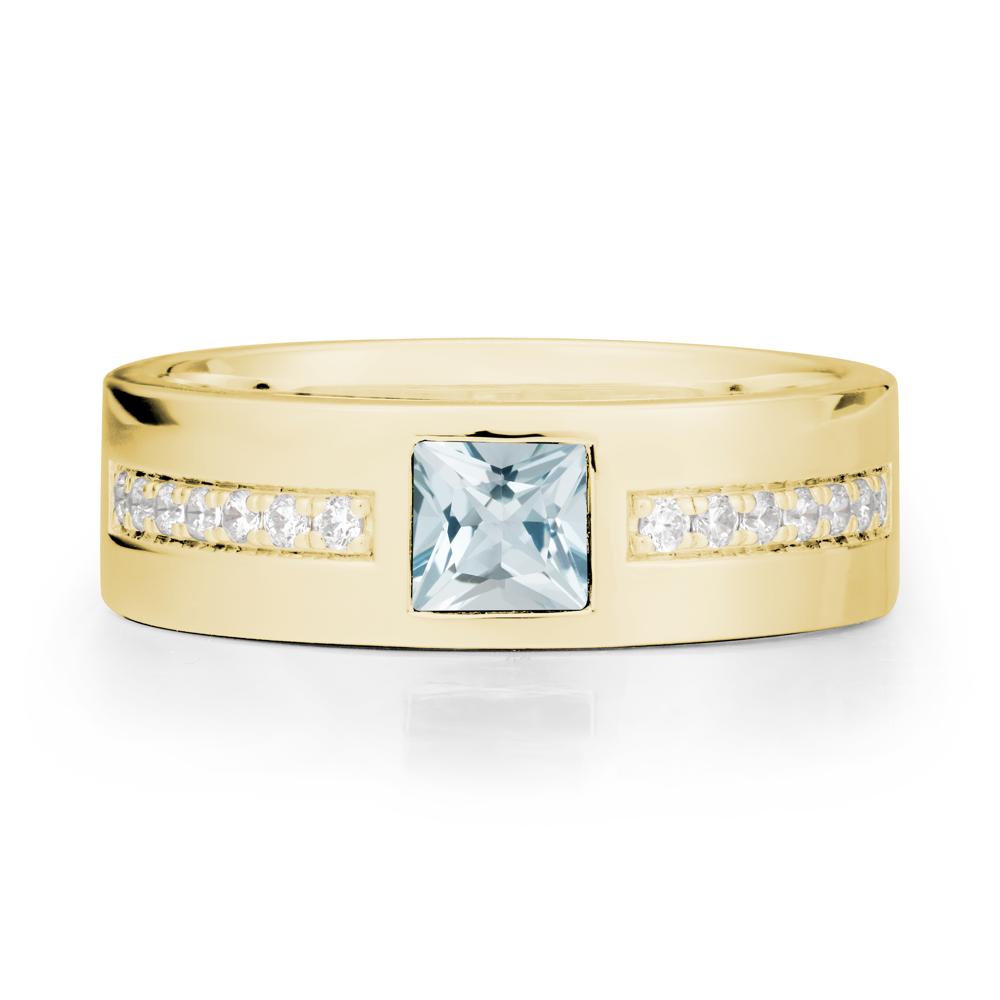 Men Wide Band Square Aquamarine Ring - LUO Jewelry #metal_18k yellow gold