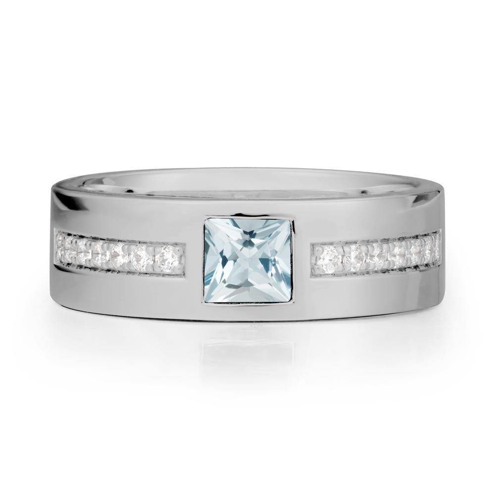 Men Wide Band Square Aquamarine Ring - LUO Jewelry #metal_platinum