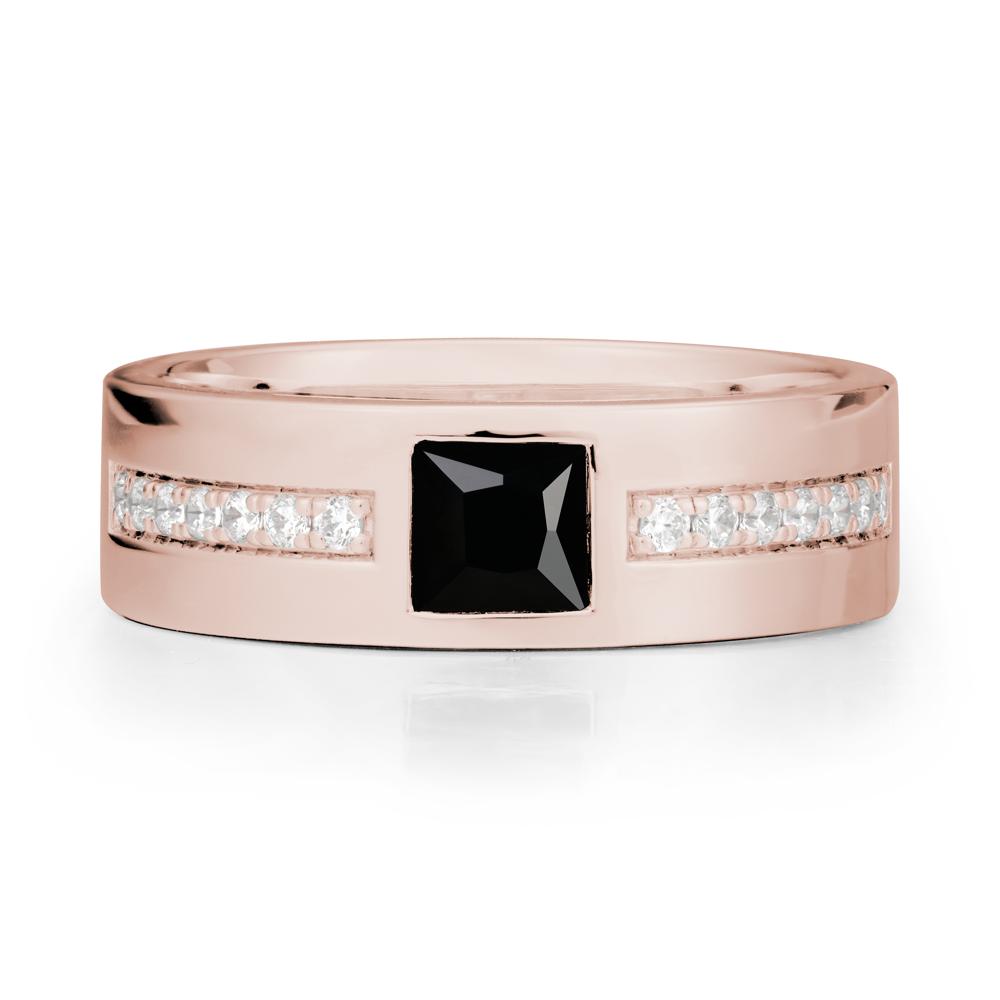 Square Black Spinel Ring with Pav茅 Gems Band - LUO Jewelry #metal_14k rose gold