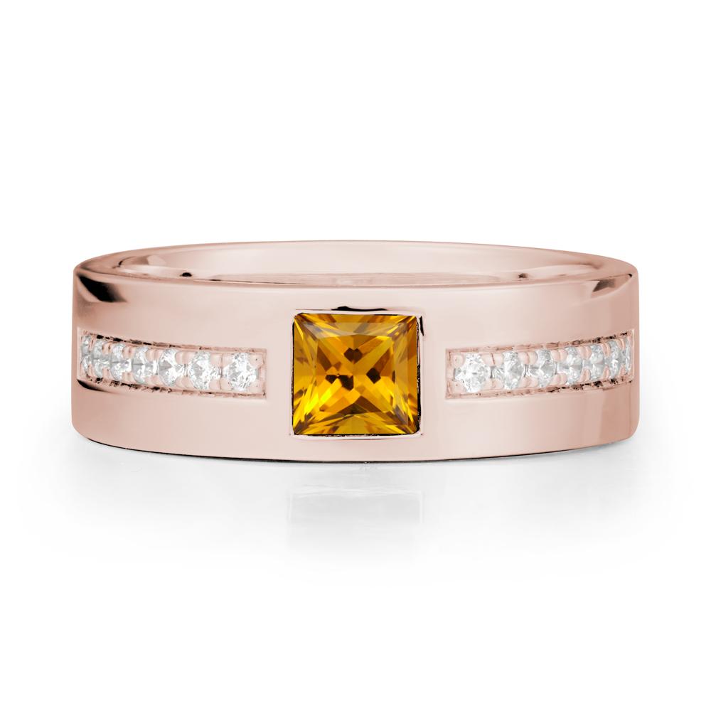 Men Wide Band Square Citrine Ring - LUO Jewelry #metal_14k rose gold