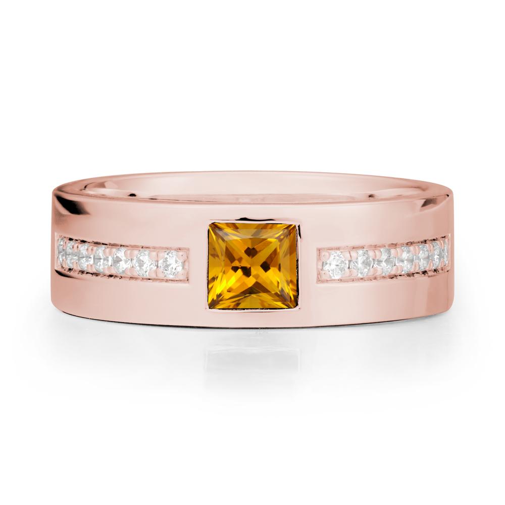 Men Wide Band Square Citrine Ring - LUO Jewelry #metal_18k rose gold