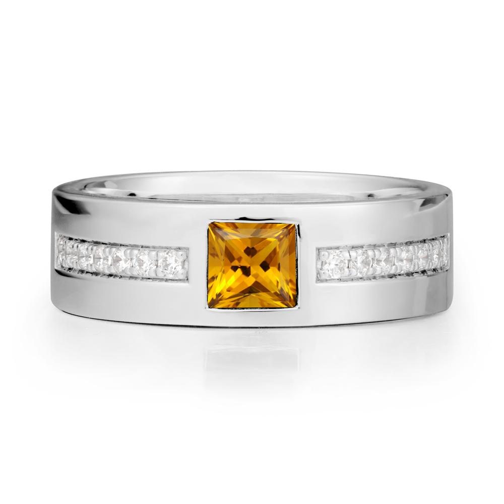 Men Wide Band Square Citrine Ring - LUO Jewelry #metal_sterling silver