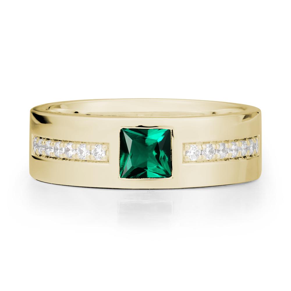 Square Emerald Ring with Pav茅 Gems Band - LUO Jewelry #metal_14k yellow gold