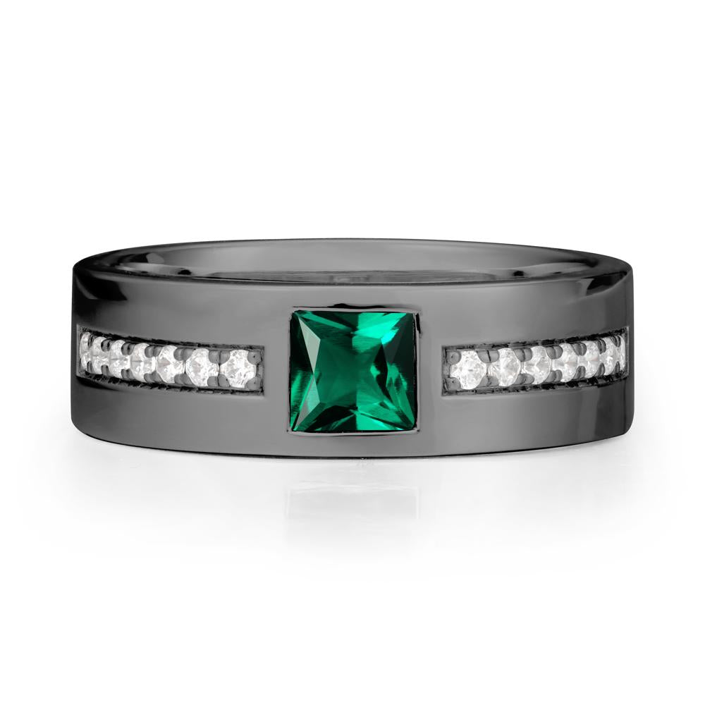 Square Emerald Ring with Pav茅 Gems Band - LUO Jewelry #metal_black finish sterling silver