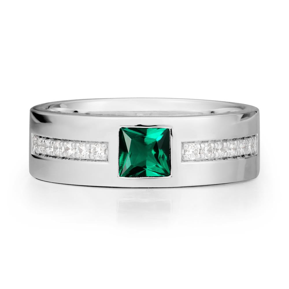 Square Emerald Ring with Pav茅 Gems Band - LUO Jewelry #metal_sterling silver