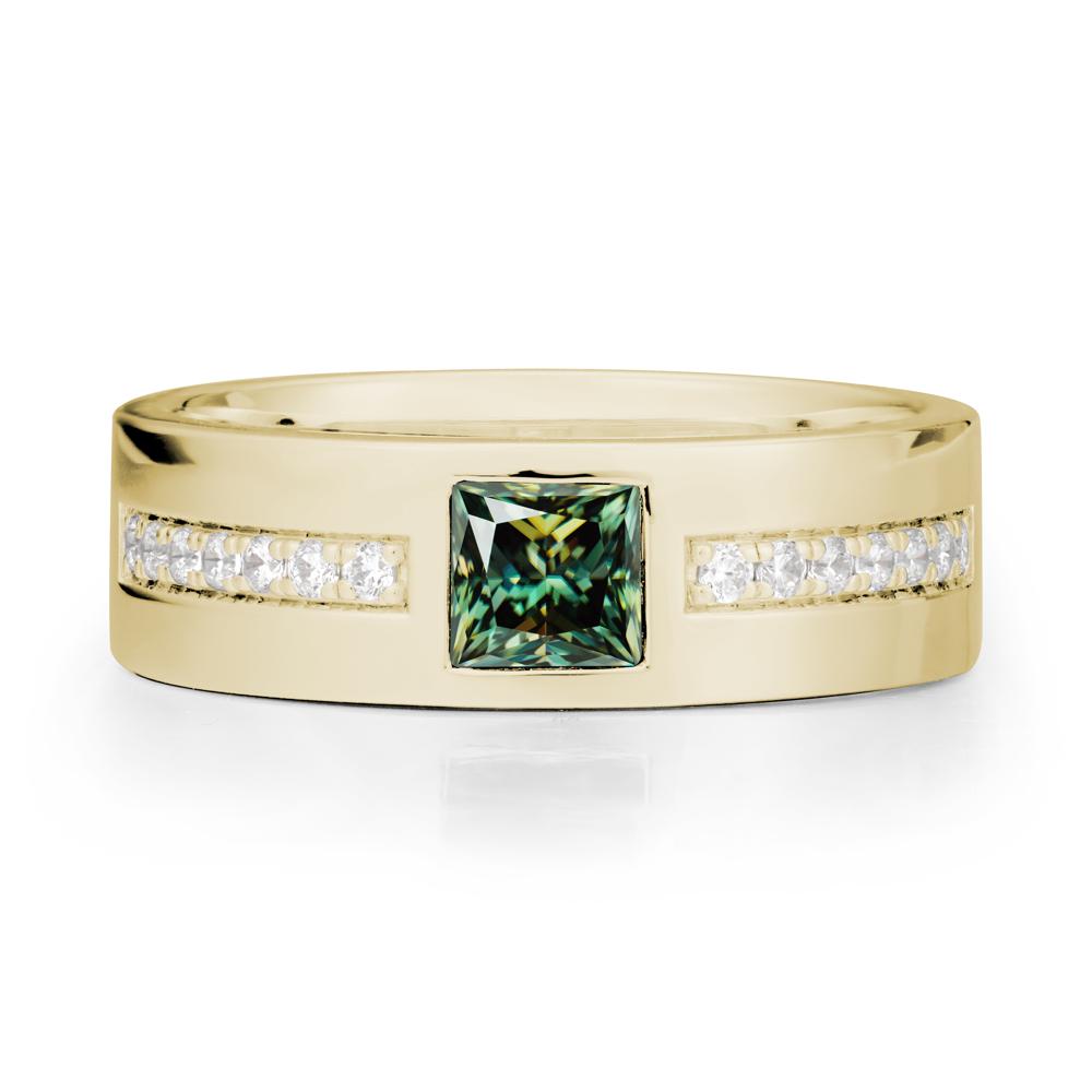 Men Wide Band Square Green Moissanite Ring - LUO Jewelry #metal_14k yellow gold
