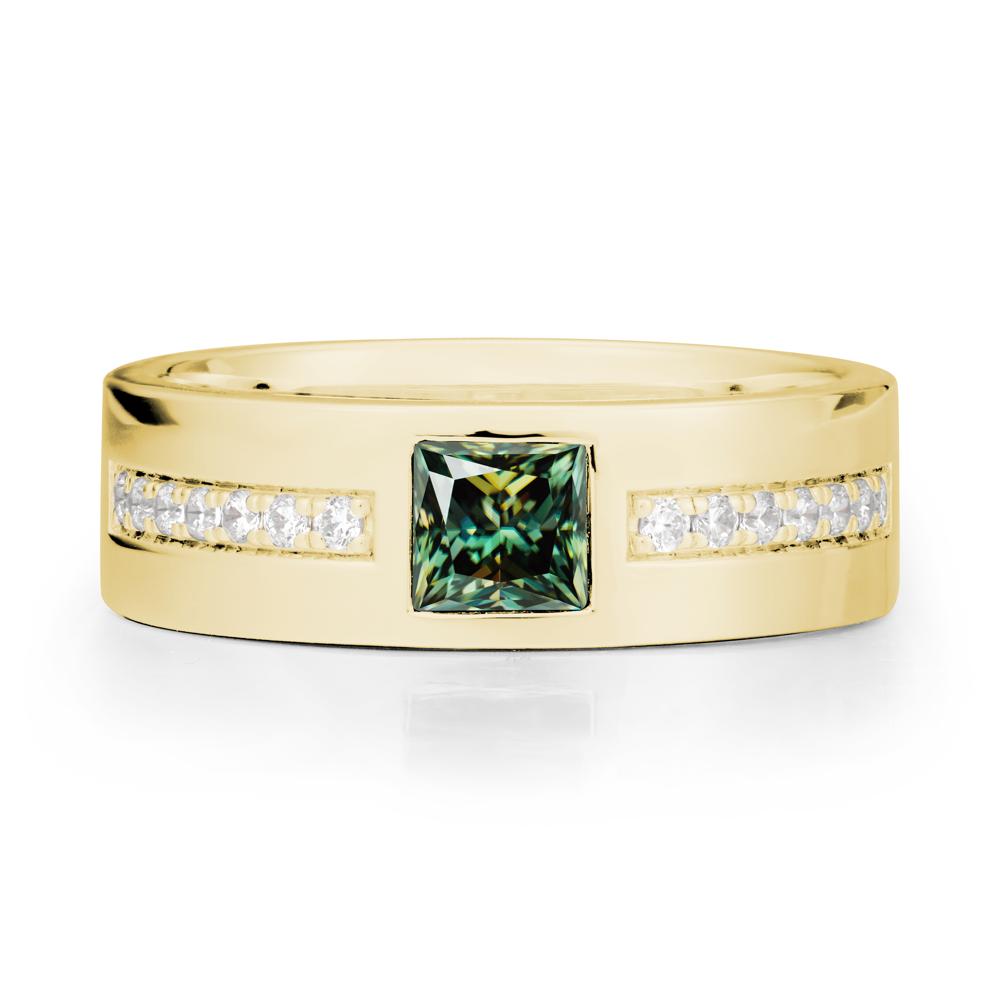 Men Wide Band Square Green Moissanite Ring - LUO Jewelry #metal_18k yellow gold