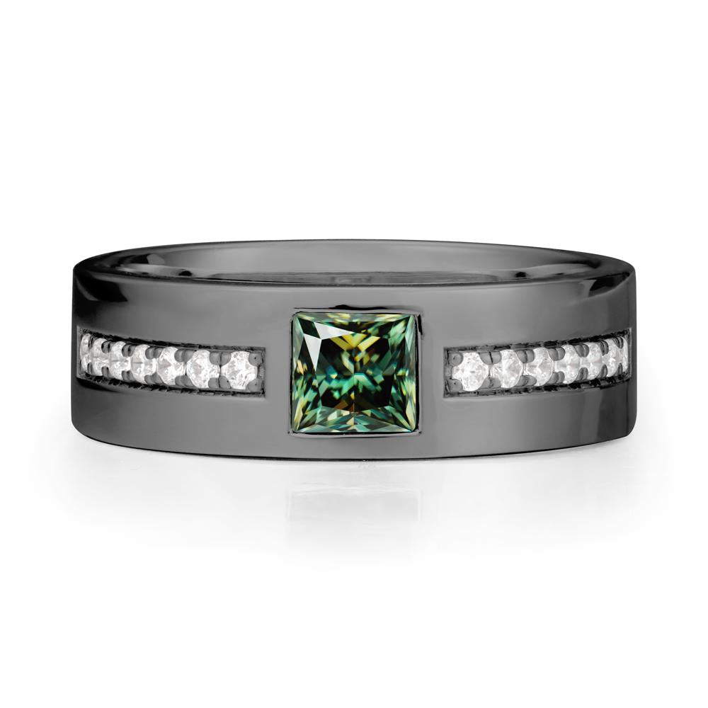 Men Wide Band Square Green Moissanite Ring - LUO Jewelry #metal_black finish sterling silver