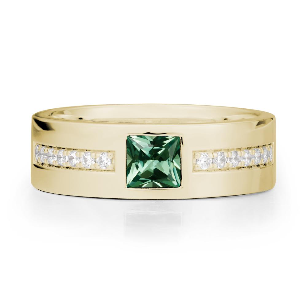 Square Green Sapphire Ring with Pav茅 Gems Band - LUO Jewelry #metal_14k yellow gold