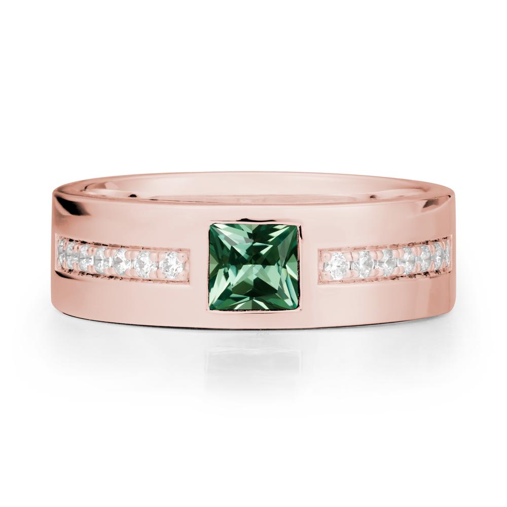 Square Green Sapphire Ring with Pav茅 Gems Band - LUO Jewelry #metal_18k rose gold