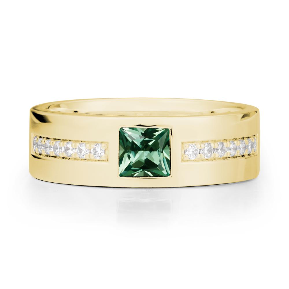 Square Green Sapphire Ring with Pav茅 Gems Band - LUO Jewelry #metal_18k yellow gold