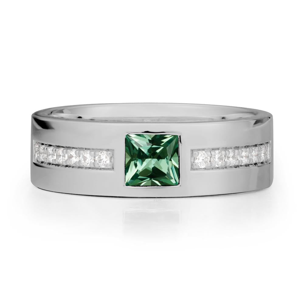 Square Green Sapphire Ring with Pav茅 Gems Band - LUO Jewelry #metal_platinum
