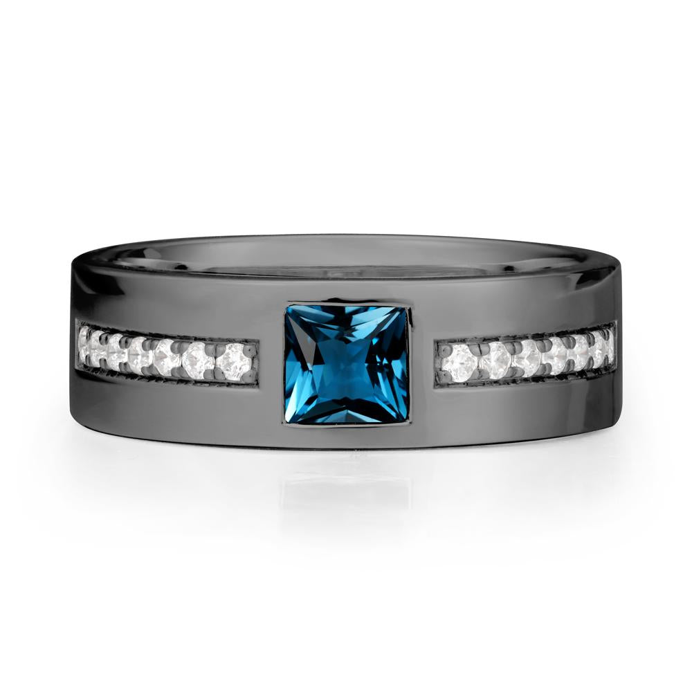 Men Wide Band Square London Blue Topaz Ring - LUO Jewelry #metal_black finish sterling silver