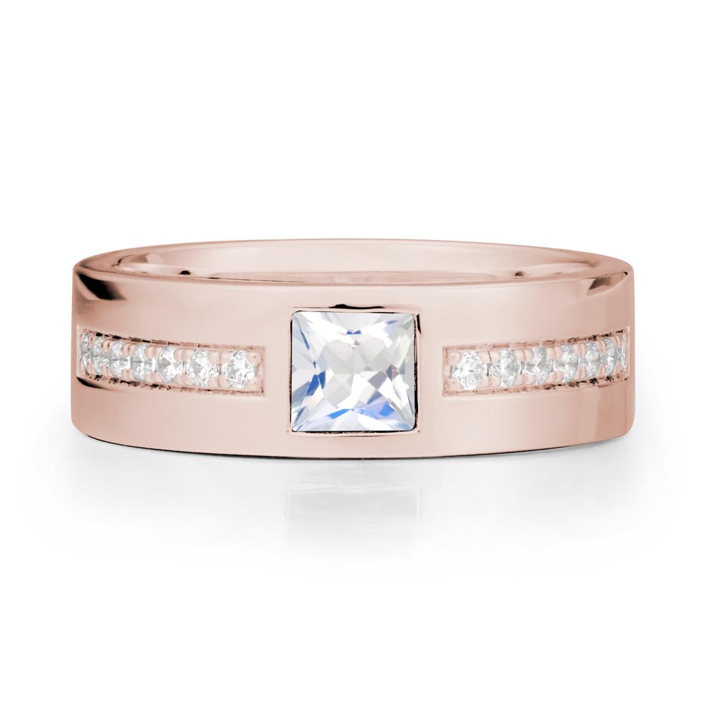 Men Wide Band Square Moonstone Ring - LUO Jewelry #metal_14k rose gold