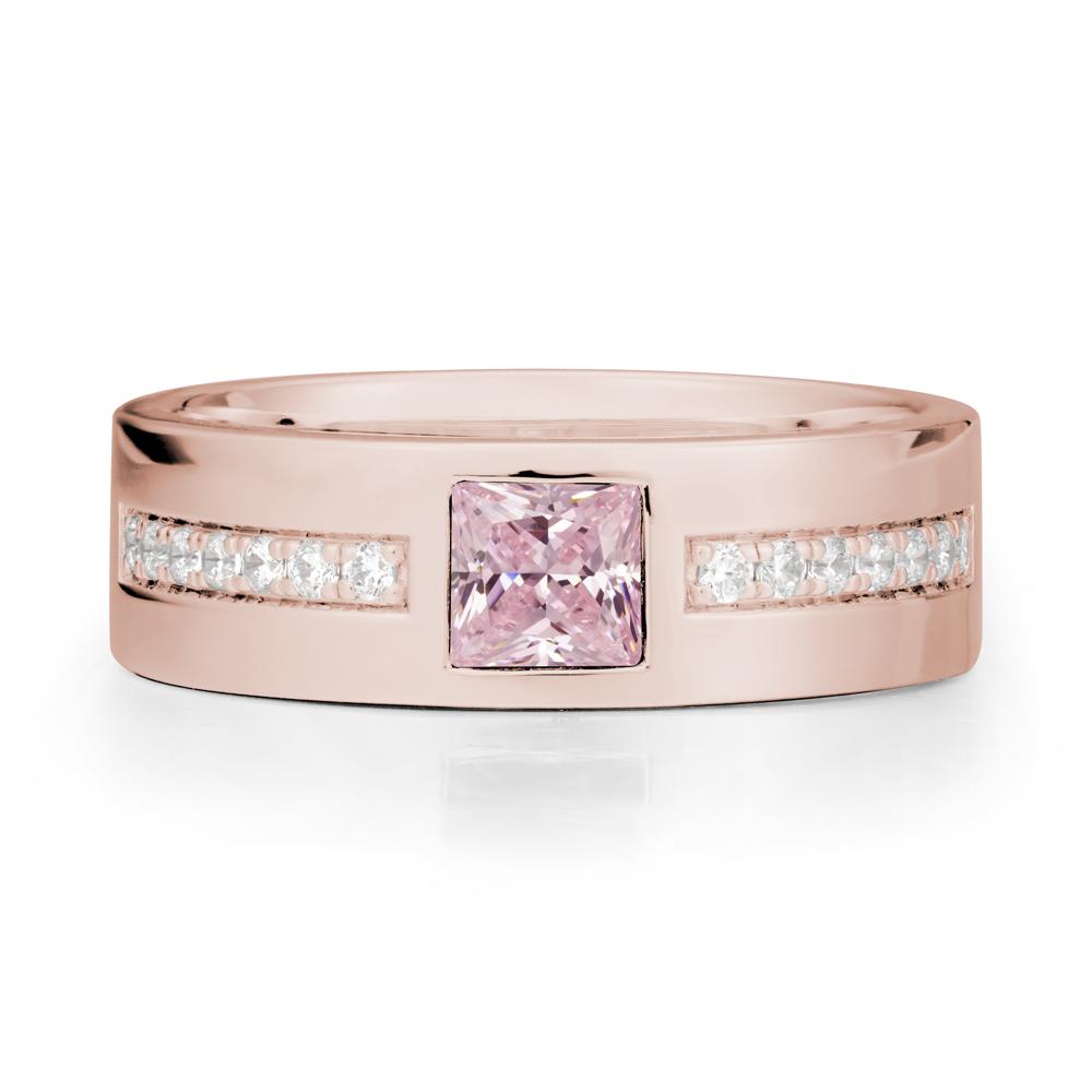 Square Pink Cubic Zirconia Ring with Pav茅 Gems Band - LUO Jewelry #metal_14k rose gold