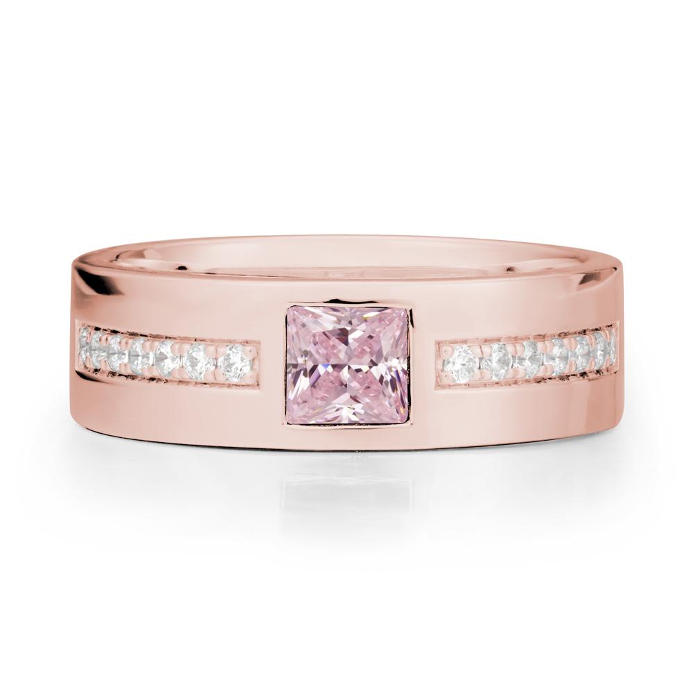 Square Pink Cubic Zirconia Ring with Pav茅 Gems Band - LUO Jewelry #metal_18k rose gold
