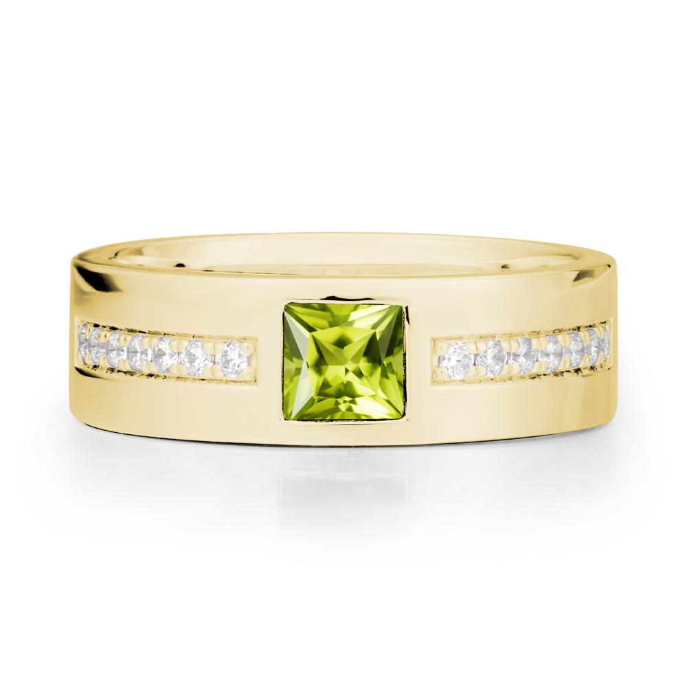 Men Wide Band Square Peridot Ring - LUO Jewelry #metal_18k yellow gold