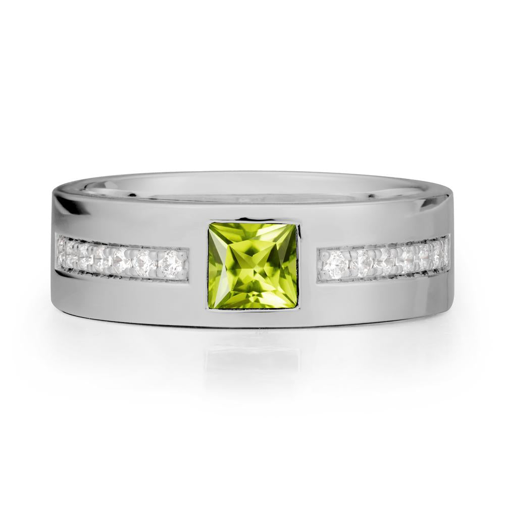 Men Wide Band Square Peridot Ring - LUO Jewelry #metal_platinum