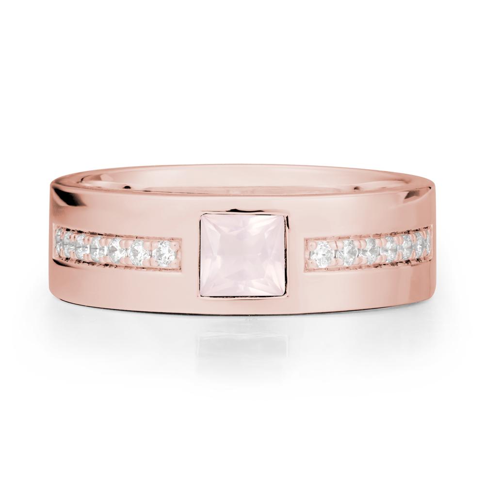 Square Rose Quartz Ring with Pav茅 Gems Band - LUO Jewelry #metal_18k rose gold