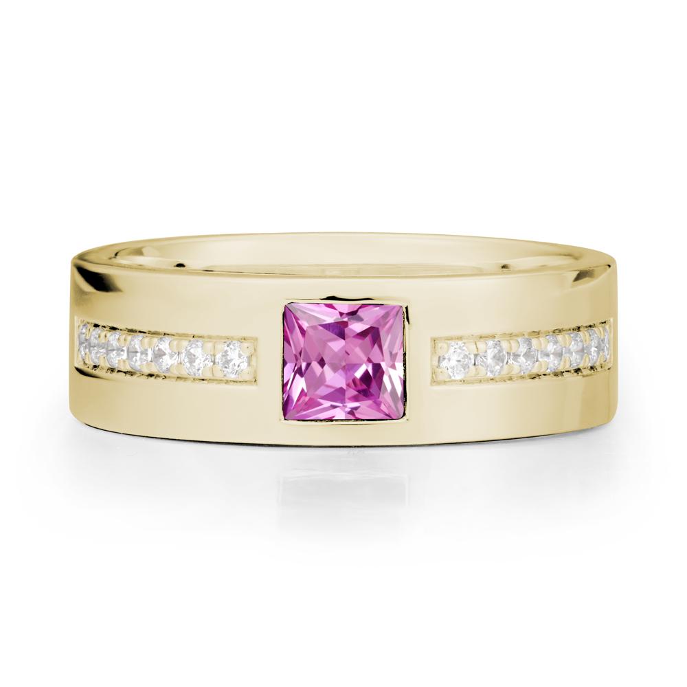 Men Wide Band Square Pink Sapphire Ring - LUO Jewelry #metal_14k yellow gold