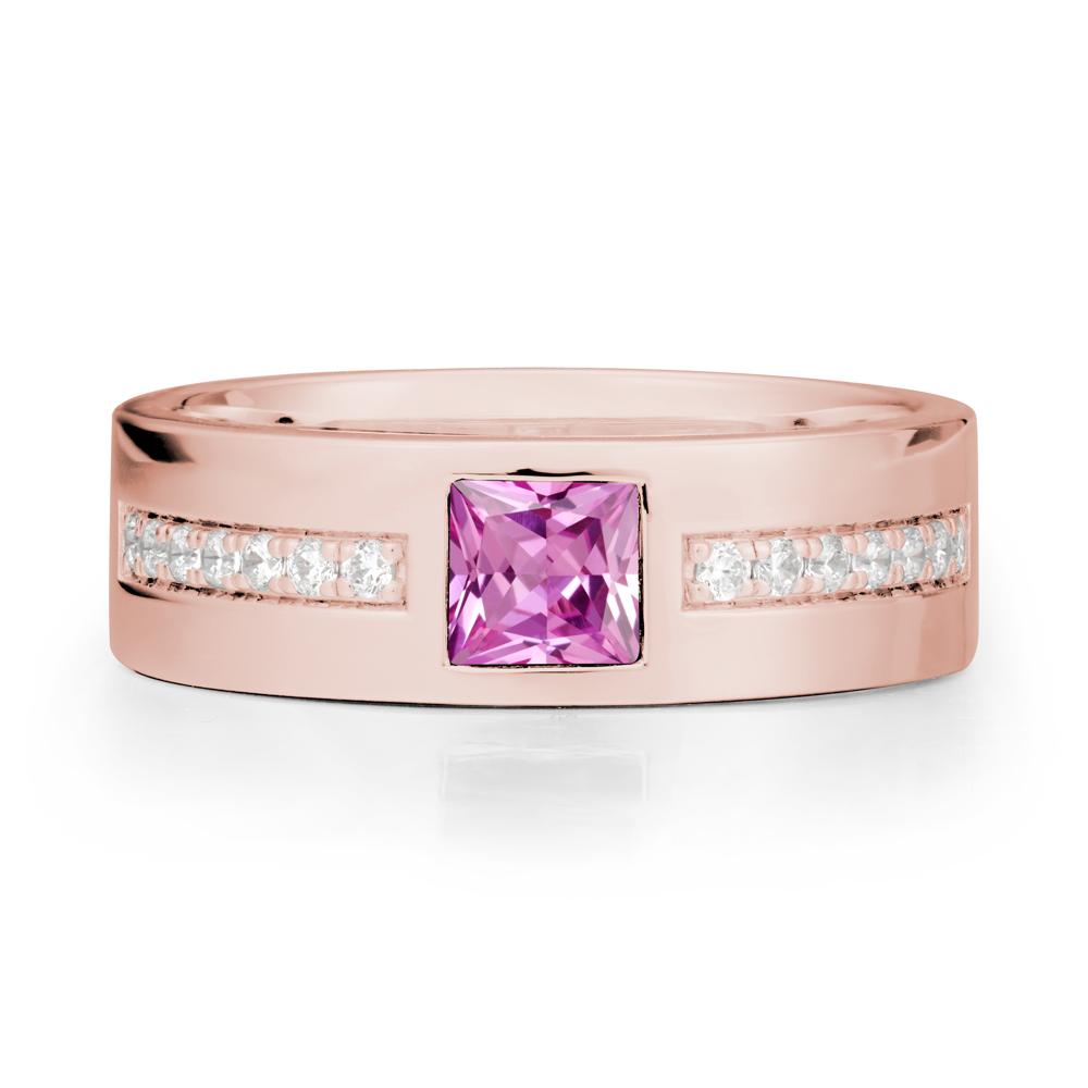 Men Wide Band Square Pink Sapphire Ring - LUO Jewelry #metal_18k rose gold