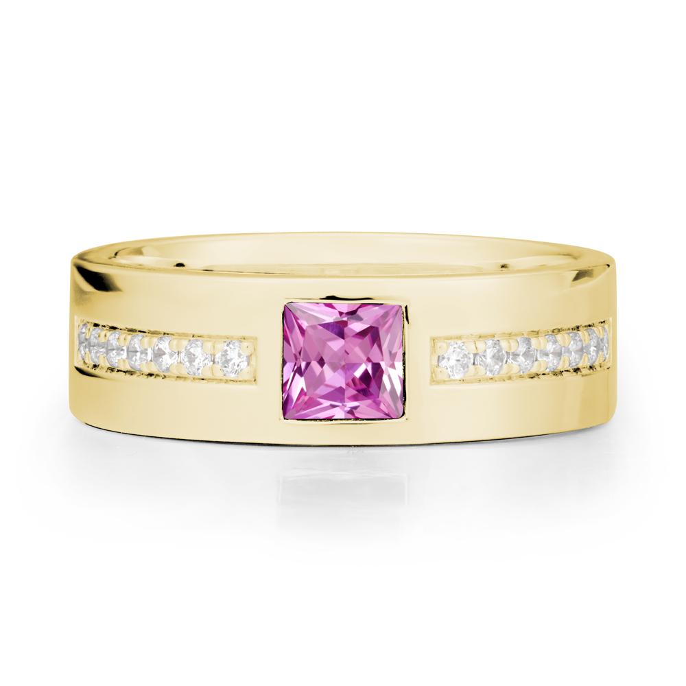 Men Wide Band Square Pink Sapphire Ring - LUO Jewelry #metal_18k yellow gold