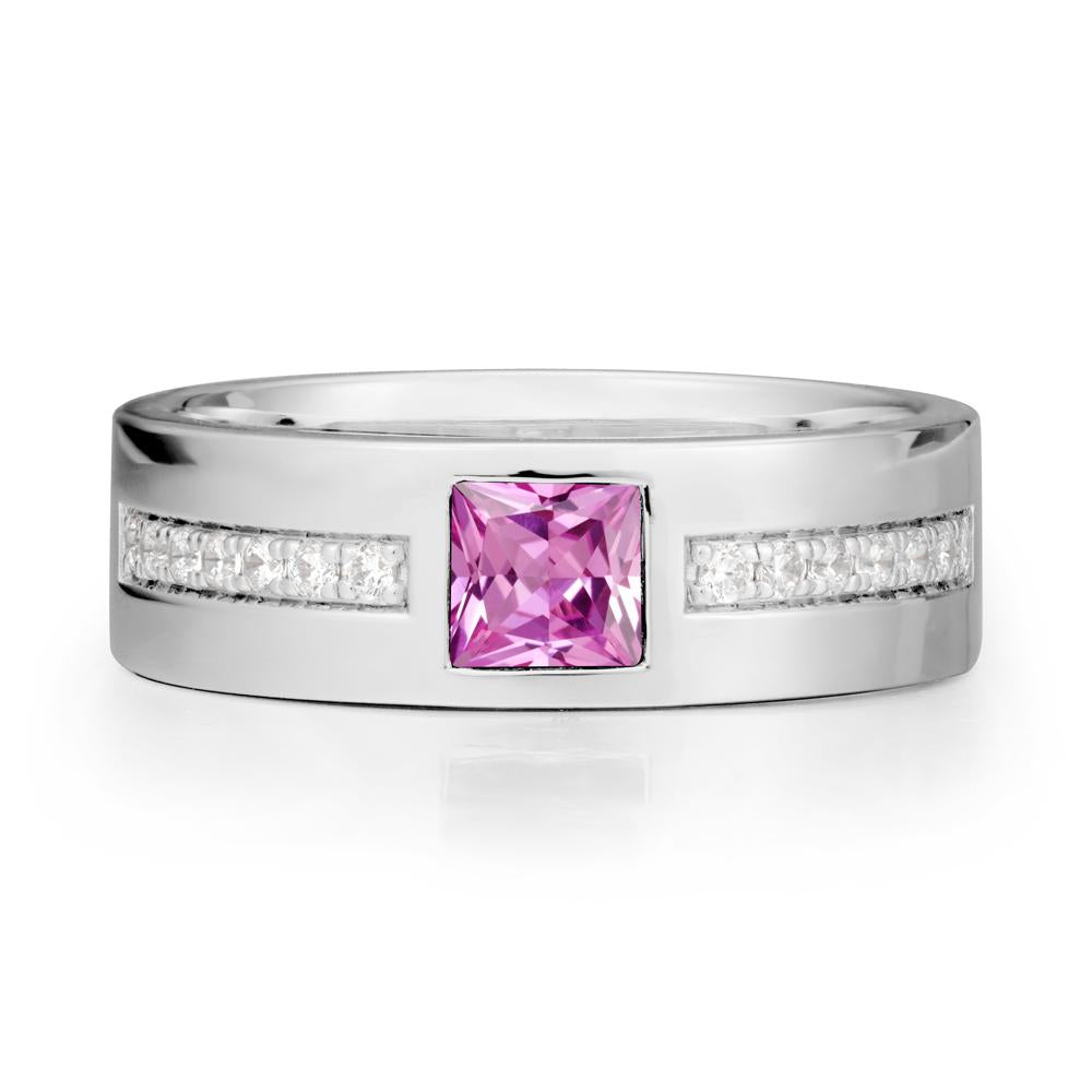 Men Wide Band Square Pink Sapphire Ring - LUO Jewelry #metal_sterling silver