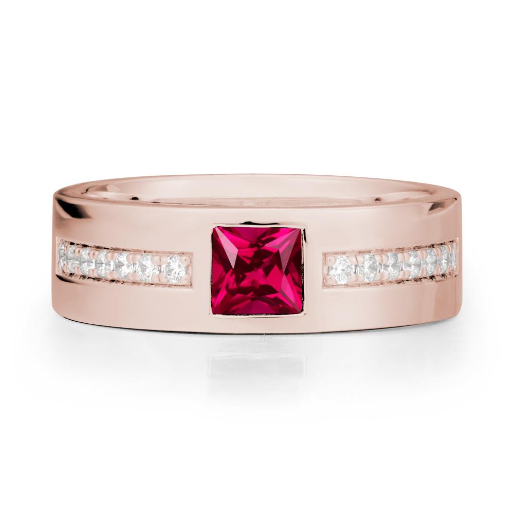 Square Ruby Ring with Pav茅 Gems Band - LUO Jewelry #metal_14k rose gold