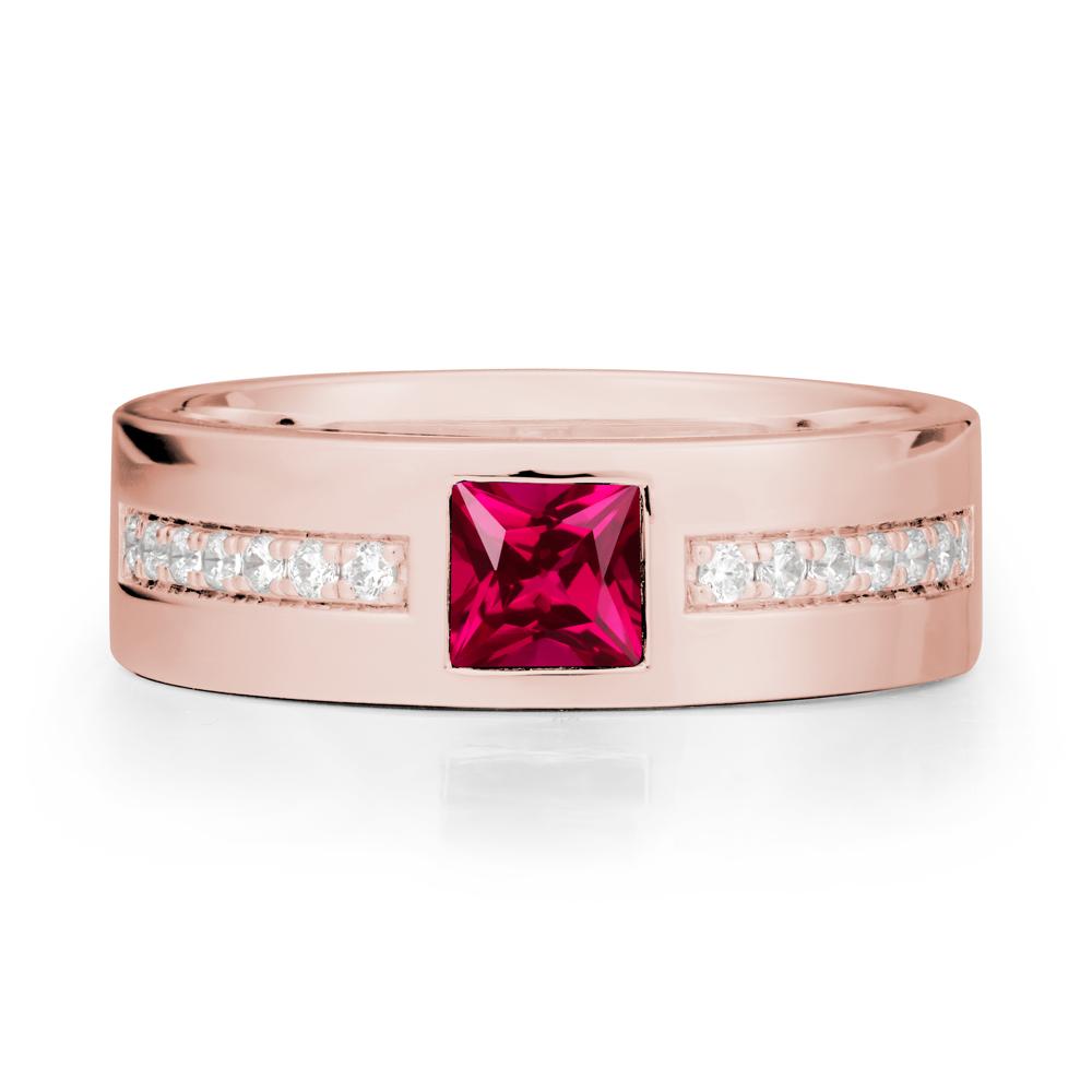 Square Ruby Ring with Pav茅 Gems Band - LUO Jewelry #metal_18k rose gold