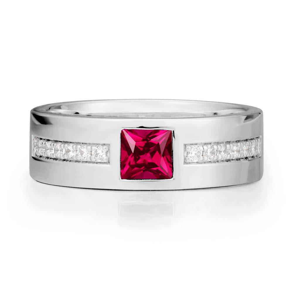 Square Ruby Ring with Pav茅 Gems Band - LUO Jewelry #metal_18k white gold