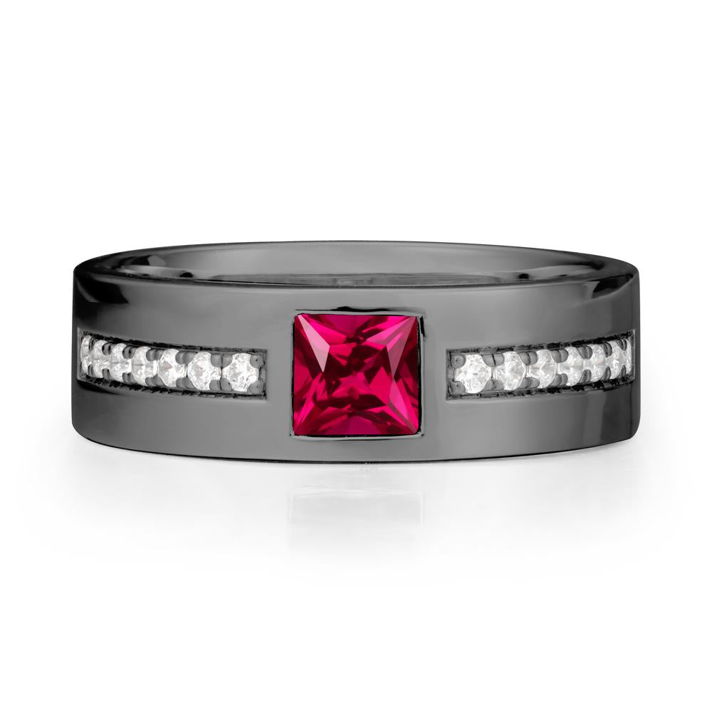 Square Ruby Ring with Pav茅 Gems Band - LUO Jewelry #metal_black finish sterling silver