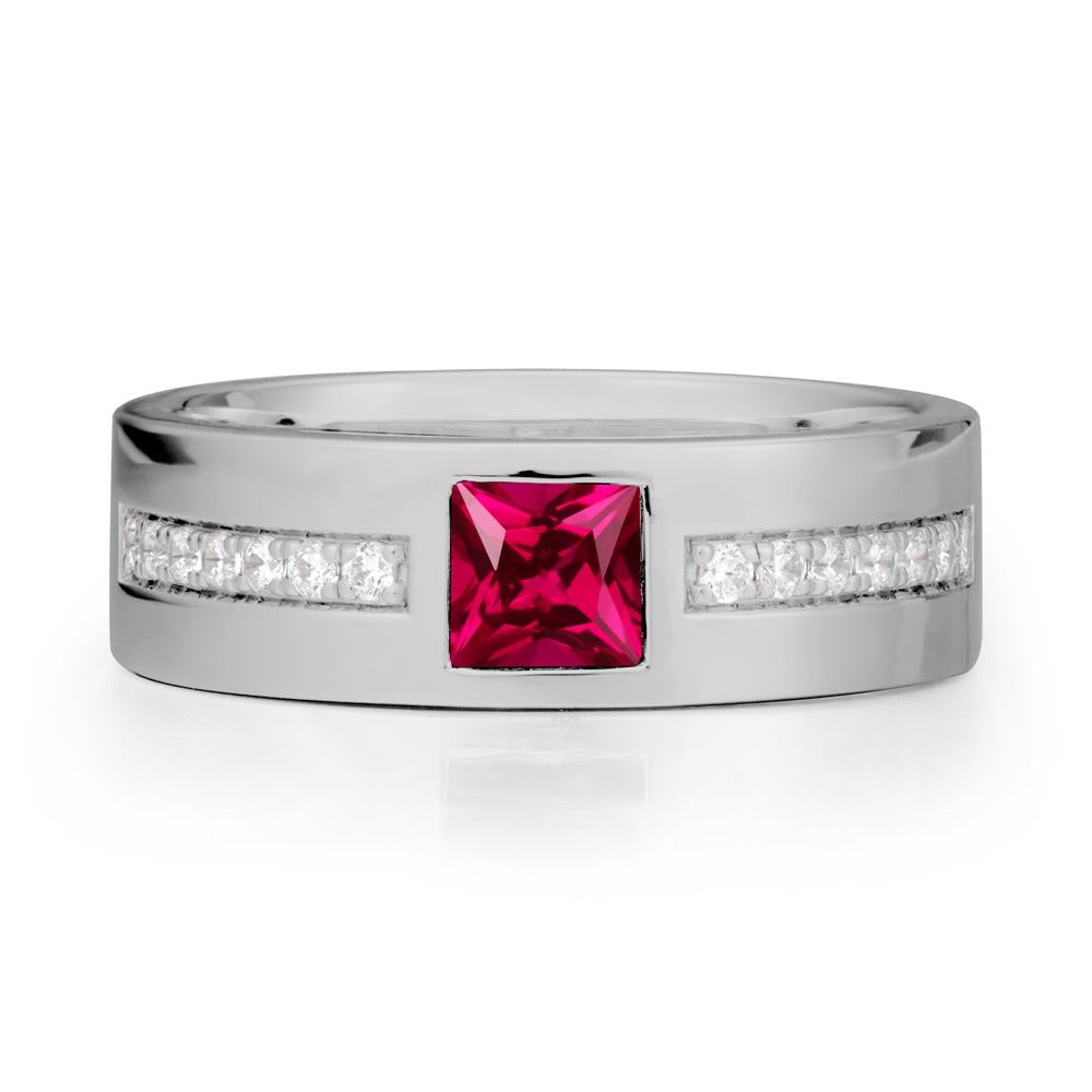 Square Ruby Ring with Pav茅 Gems Band - LUO Jewelry #metal_platinum