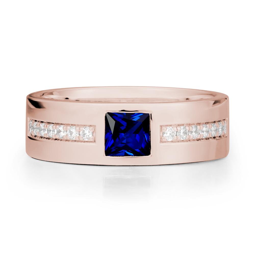 Men Wide Band Square Sapphire Ring - LUO Jewelry #metal_14k rose gold