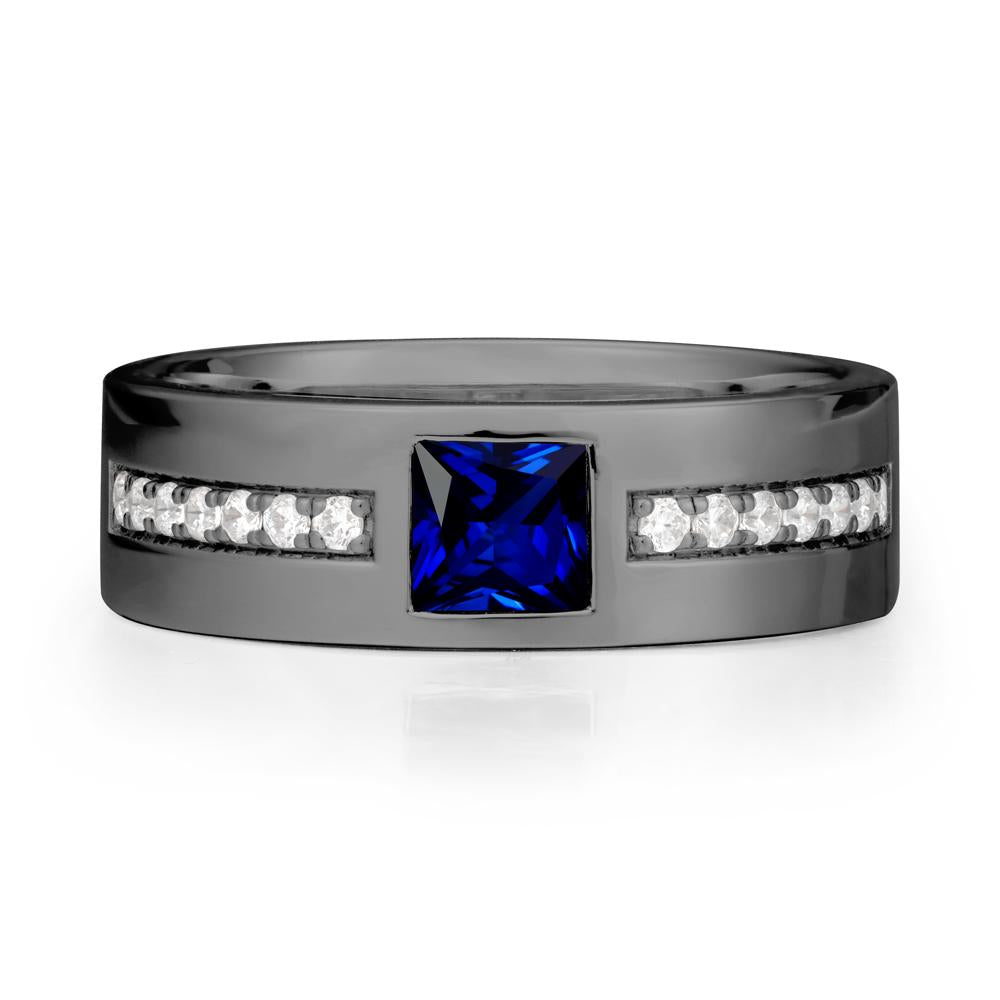 Men Wide Band Square Sapphire Ring - LUO Jewelry #metal_black finish sterling silver